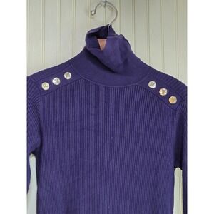 Anne Klein Sweater‎ Womens Small Purple Ribbed Turtleneck Button Shoulder Knit